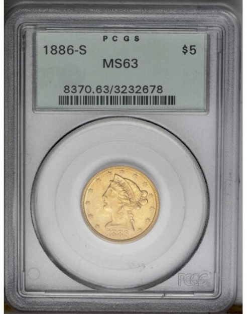 1886S $5 Liberty Half Eagle MS63